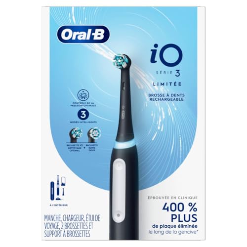 Oral-B iO Deep Clean Rechargeable Electric Powered Toothbrush, Black with iO Series 3 Limited, 2 Brush Heads and Travel Case - Pressure Sensor to Protect Gums - 3 Cleaning Settings - 2 Minute Timer