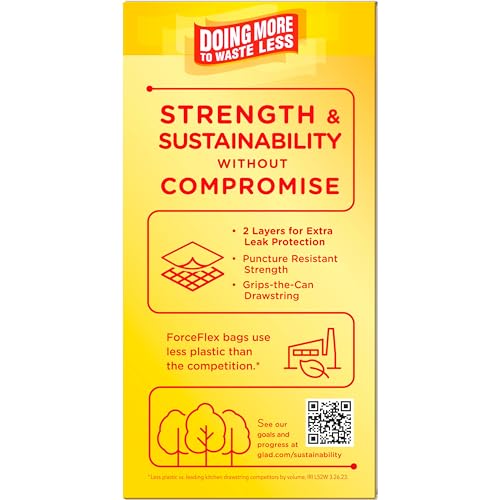 Glad ForceFlex Tall Kitchen Drawstring Trash Bags, 13 Gal, Gain Lemon Zest, 40 Ct (Package May Vary)
