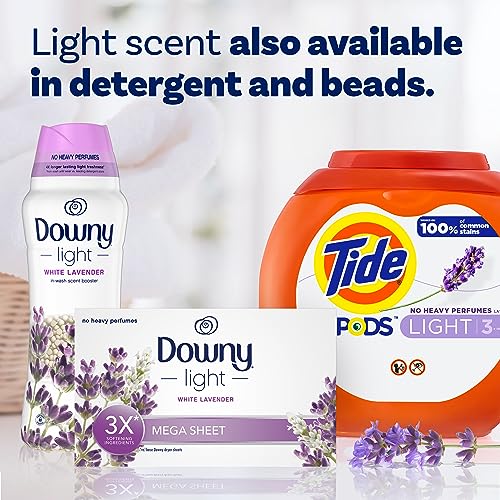 Downy Light Mega Dryer Sheets, Fabric Softener Dryer Sheets, White Lavender, 180 Count