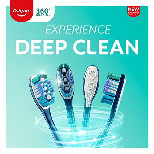 Colgate 360 Whole Mouth Toothbrush, Adult Soft Toothbrush With Tapered Bristles, Features Tongue Cleaner and Ergonomic Handle, Helps Whiten Teeth and Removes Bacteria, 4 Pack