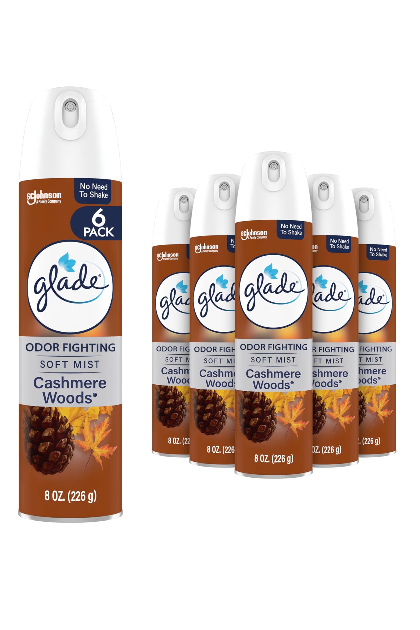 Glade Air Freshener Room Spray, Cashmere Woods Scent, Odor Fighting to Deliver Long Lasting Freshness, 8 Oz, 6 Count