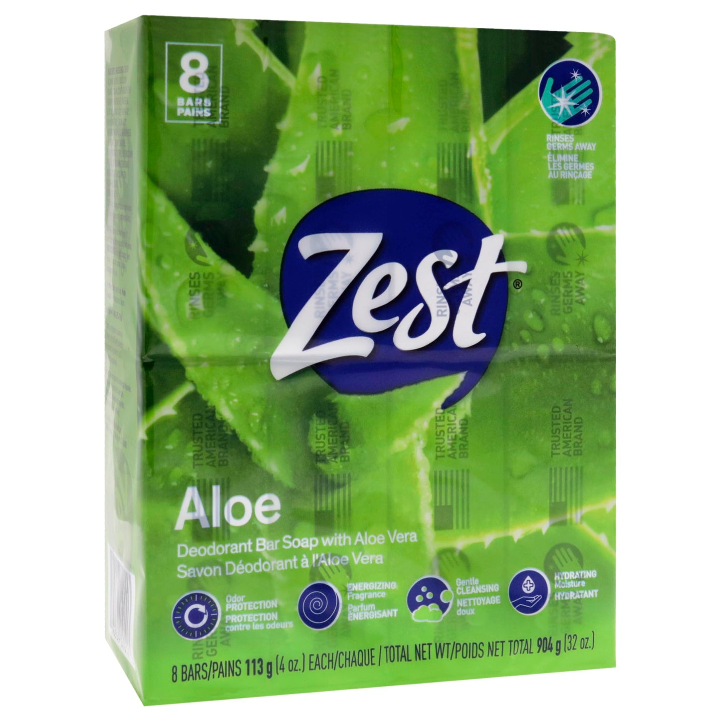 Zest 8-Bar Bath Size Soap, Fresh Aloe, 4 Ounce (Pack of 8)