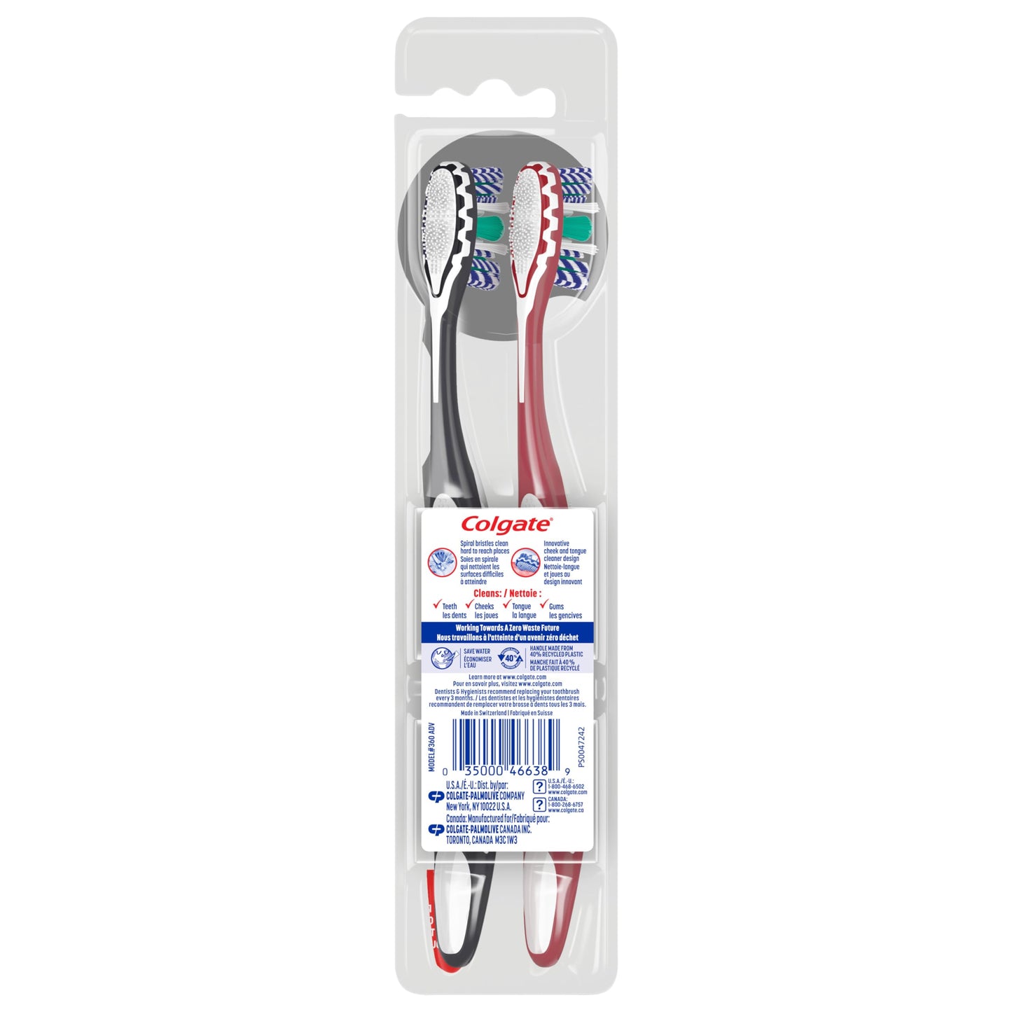 Colgate 360 Optic White Advanced Whitening Toothbrush, Adult Medium Toothbrush with Whitening Cups, Helps Whiten Teeth and Removes Odor Causing Bacteria, 2 Pack