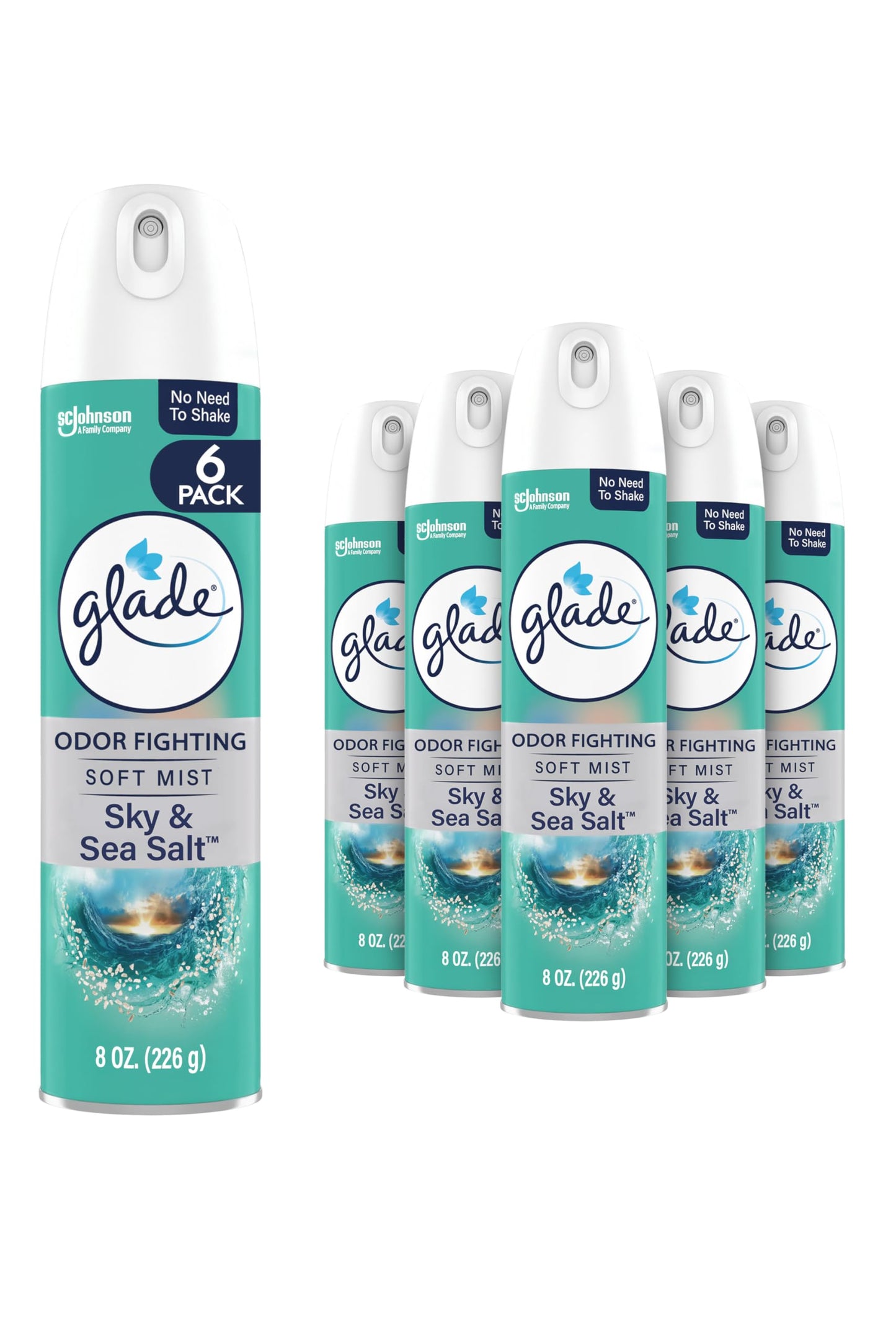Glade Air Freshener Room Spray, Sky & Sea Salt Scent, Odor Fighting to Deliver Long Lasting Freshness, 8 Oz, 6 Count