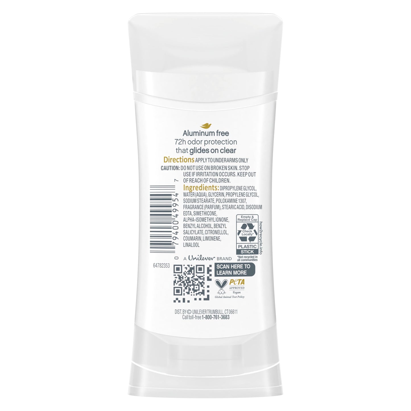 Dove Aluminum Free Deodorant for Women 3 Count Cotton Flower & Sandalwood 72 hour odor protection 2.6 oz