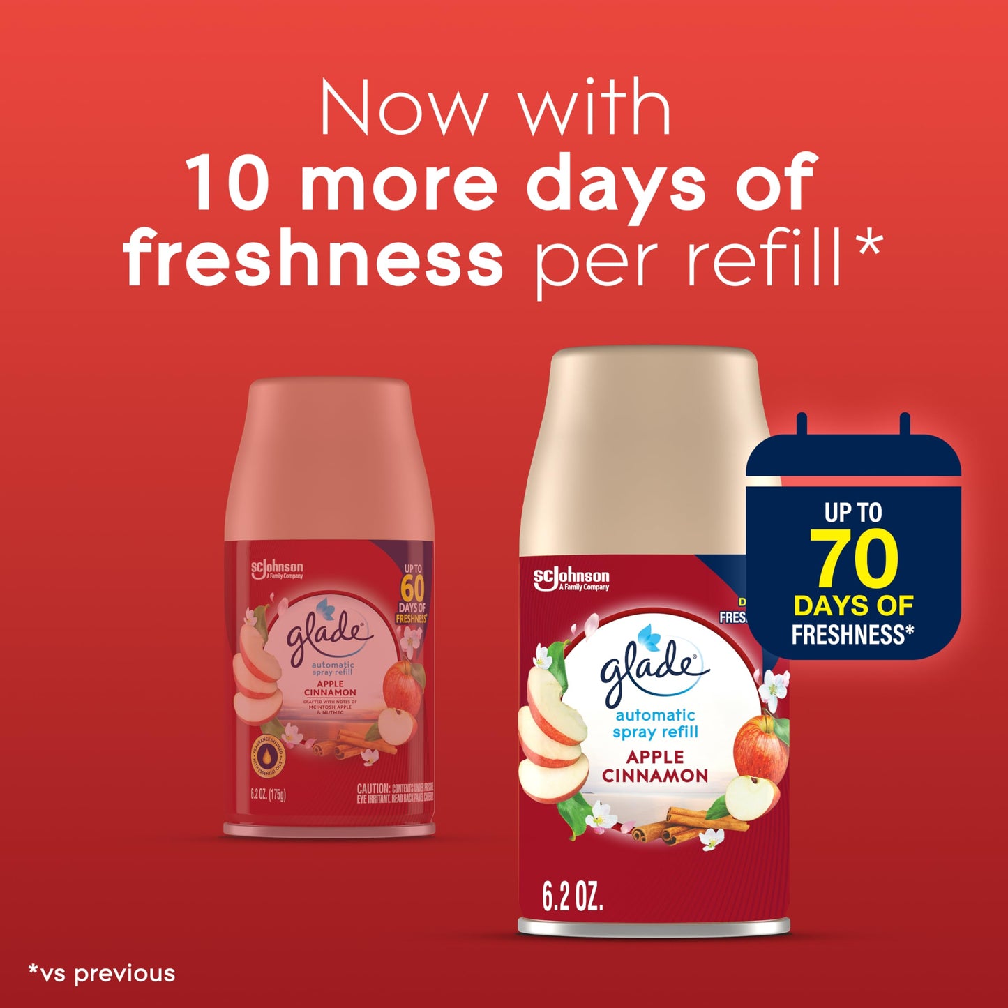 Glade Automatic Spray Refill, Apple Cinnamon, Scented Air Freshener for Home and Bathroom, 6.2 Oz, 2 Count