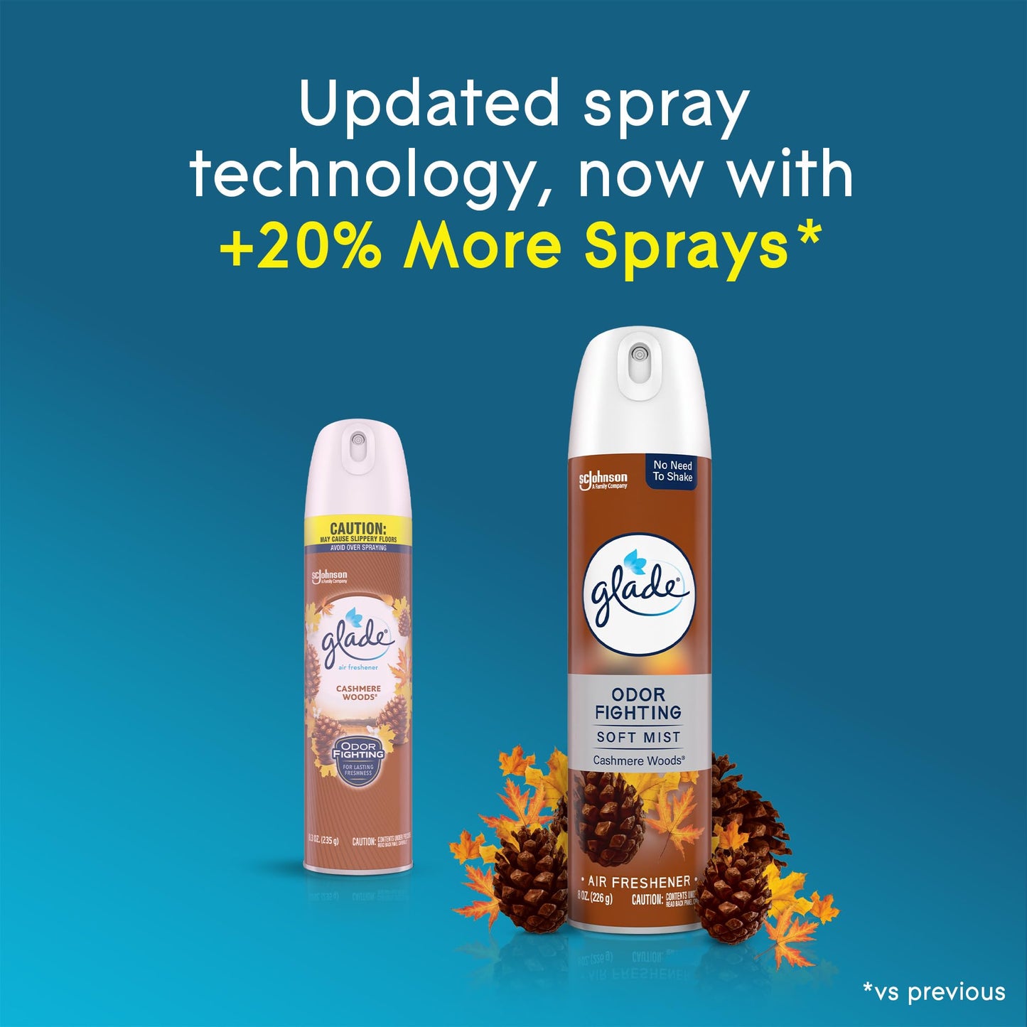 Glade Air Freshener Room Spray, Cashmere Woods Scent, Odor Fighting to Deliver Long Lasting Freshness, 8 Oz, 6 Count