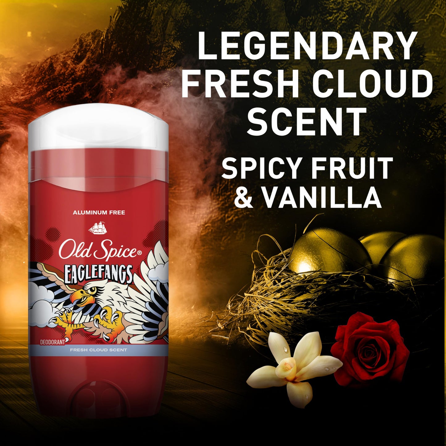 Old Spice Aluminum Free Deodorant for Men, 24/7 Odor Protection, 24/7 Freshness & Lasting Scent, Goes on Clear, Eaglefangs with Fresh Cloud Scent, 3.0 oz (Pack of 3)