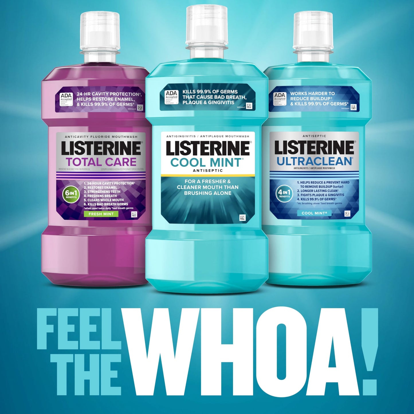 Listerine Cool Mint Antiseptic Mouthwash to Kill 99% of Germs That Cause Bad Breath, Plaque and Gingivitis, Cool Mint Flavor, 1 L 2-Pack