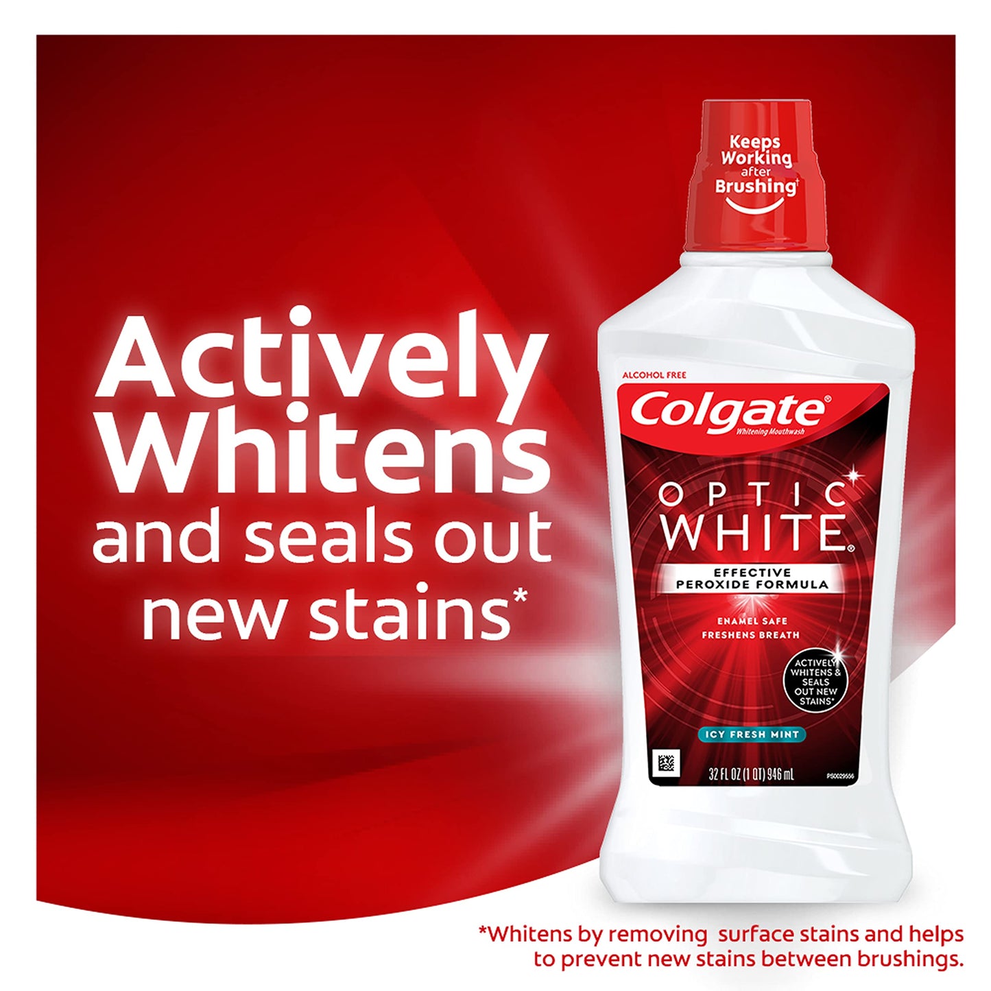 Colgate Optic White Whitening Mouthwash with Hydrogen Peroxide, Alcohol Free, Icy Fresh Mint - 32 fluid ounces (3 Pack)