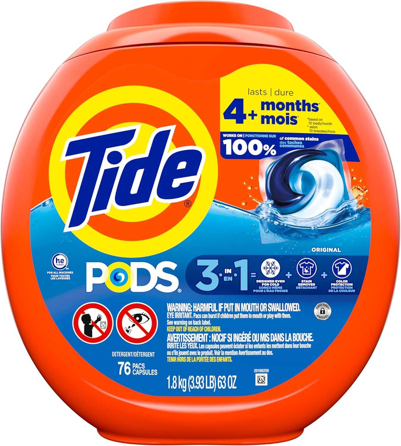 Tide PODS Liquid Laundry Detergent Soap Pacs, Powerful 3-in-1 Clean in One Step, He Compatible, Original Scent, 76 Count