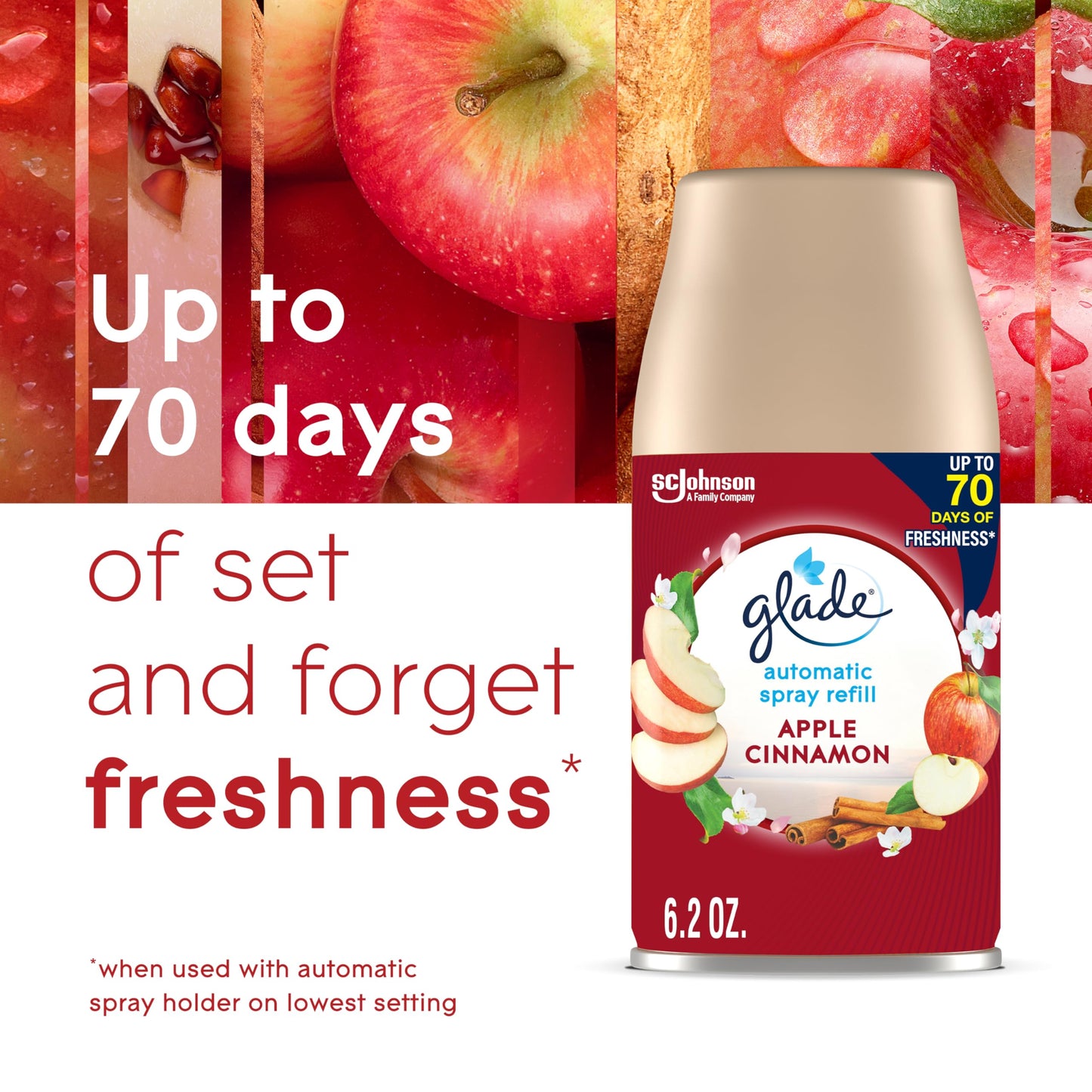 Glade Automatic Spray Refill, Apple Cinnamon, Scented Air Freshener for Home and Bathroom, 6.2 Oz, 2 Count