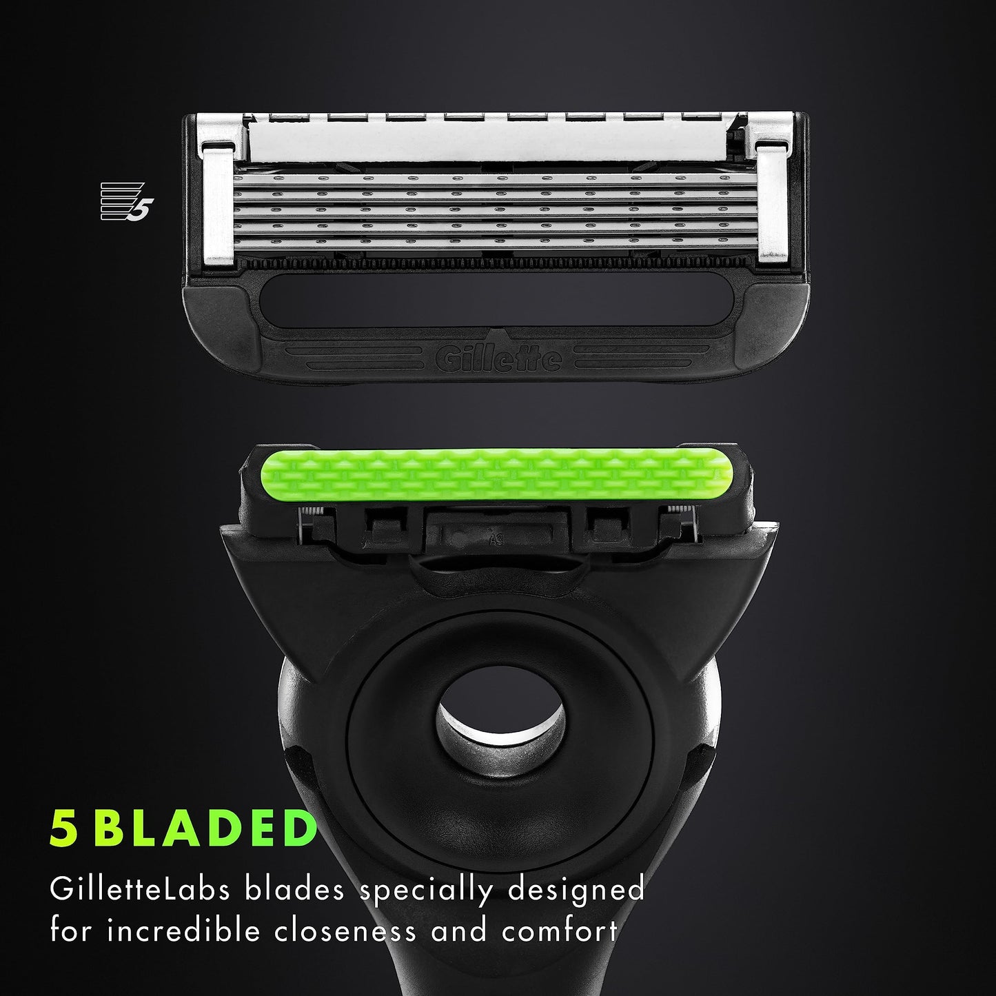 GilletteLabs with Exfoliating Bar by Gillette Mens Razor, 5 Bladed Razor, Closeness and Comfort, Includes Travel Case and Razor Stand, Handle + 3 Blade Refills