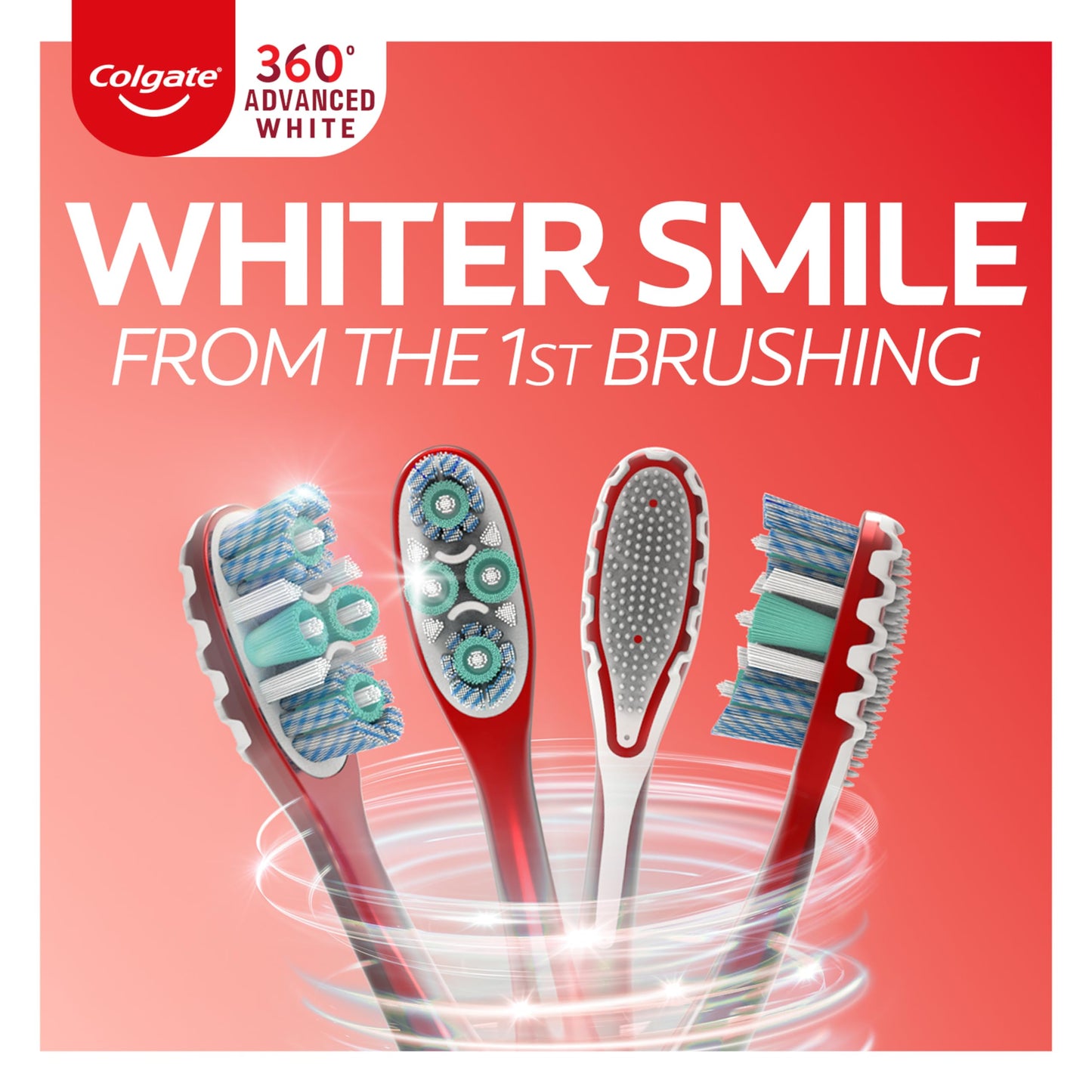 Colgate 360 Advanced Optic White Whitening Toothbrush with Tongue Cleaner, Soft, 4 Count