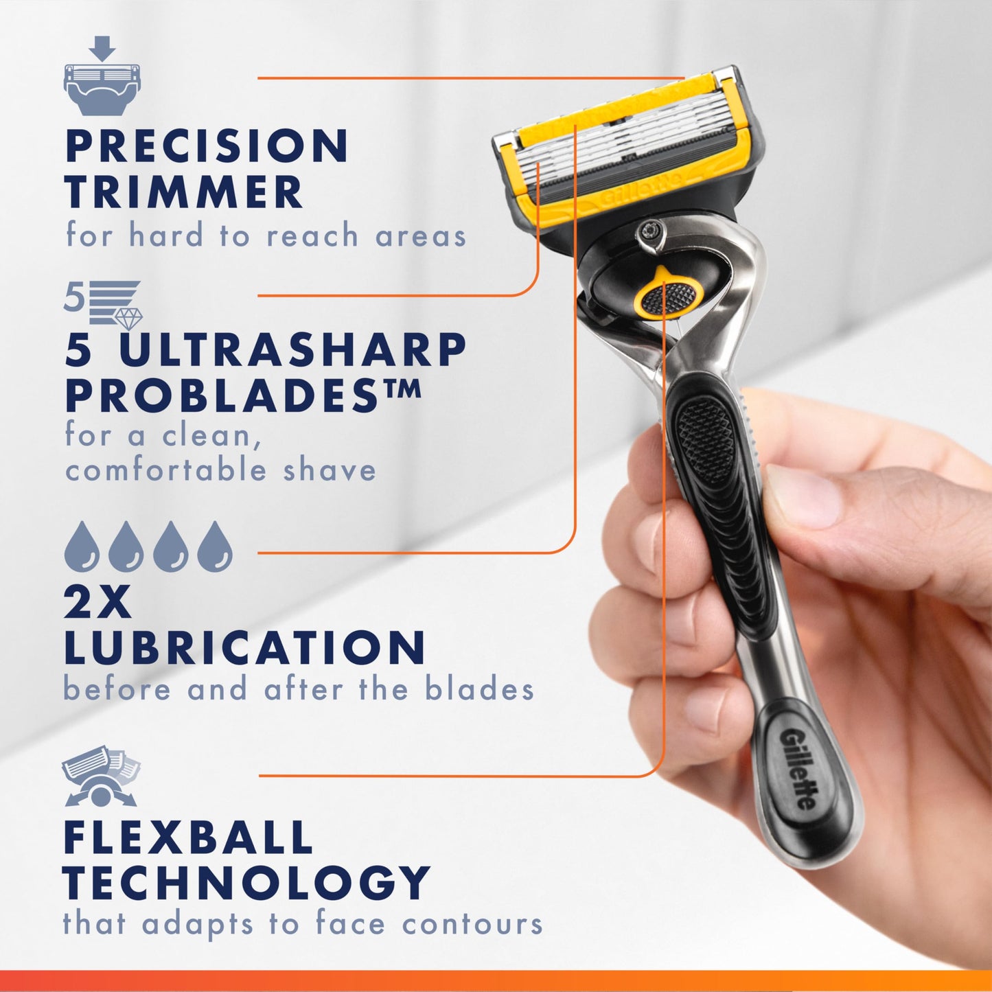 Gillette Fusion5 ProGlide Shield Shaving Razor for Men, 1 Power Razor Handle, 1 Refill, 2x Lubrication, Battery-Powered with FlexBall Handle and Precision Trimmer for Men