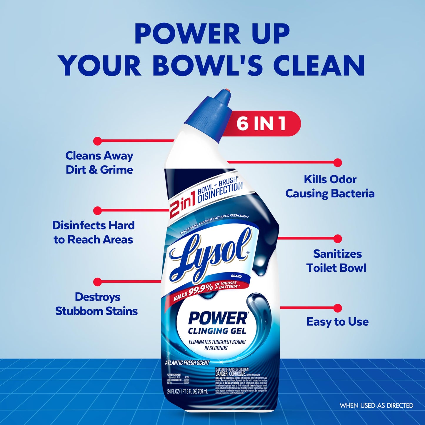 Lysol Power Toilet Bowl Cleaner Gel, For Cleaning and Disinfecting, Stain Removal, 24 Fl oz (2-pack),Packaging may vary