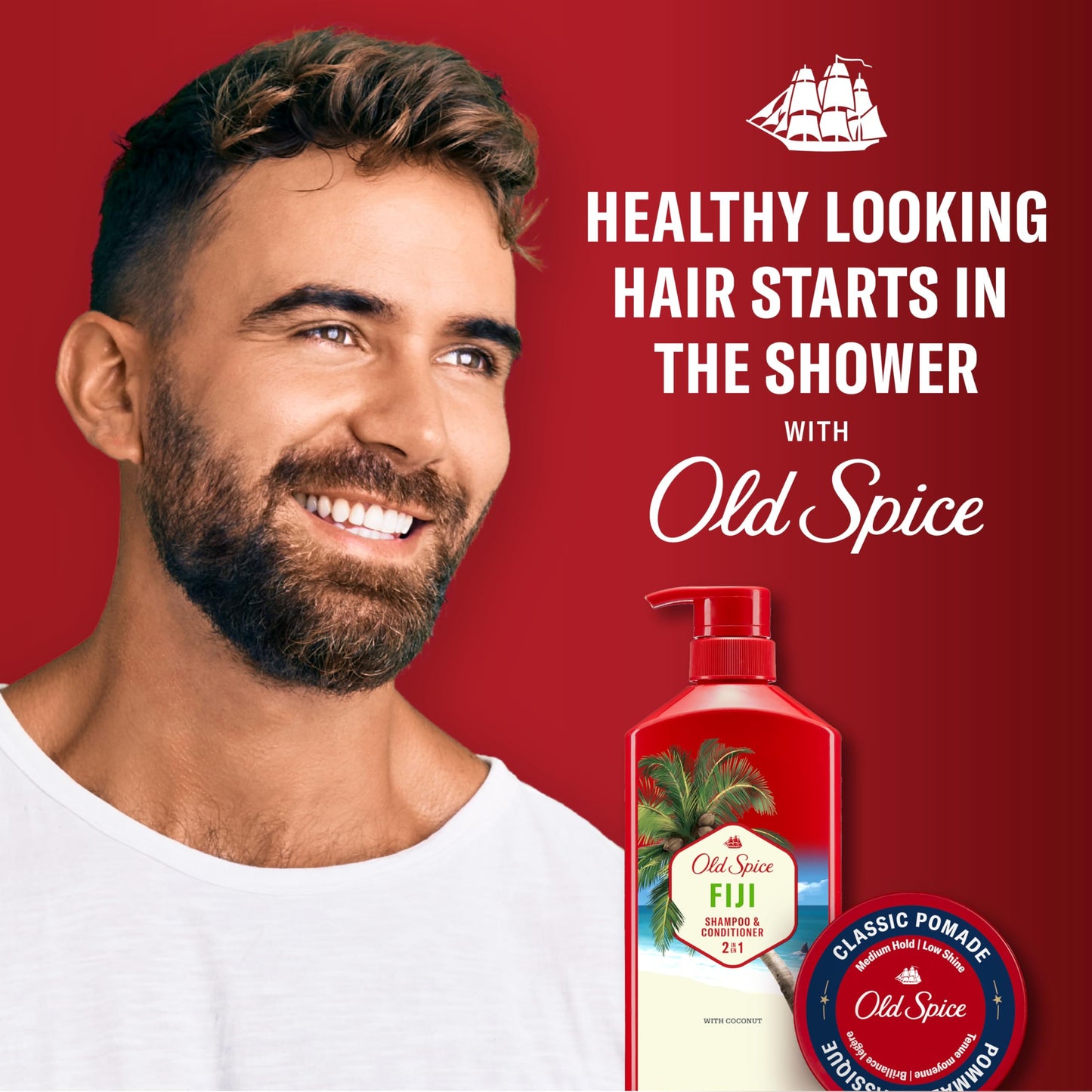 Old Spice Fiji 2-in-1 Shampoo and Conditioner Set for Men, Coconut & Tropical Wood Scent, Get Up To 80% Fuller-Looking Hair, Barbershop Quality, Fresh & Clean Hair, 21.9 Fl Oz Each, 2 Pack