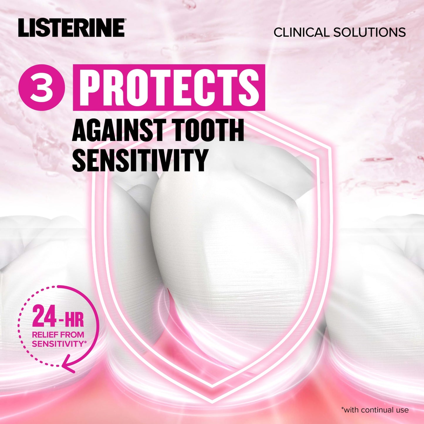 Listerine Clinical Solutions Sensitive Teeth Alcohol Free Mouthwash, Fresh Breath Dental Mouthwash Provides Protection & Relief from Tooth Sensitivity Pain, Daily Fresh Mint Oral Rinse, 500 mL