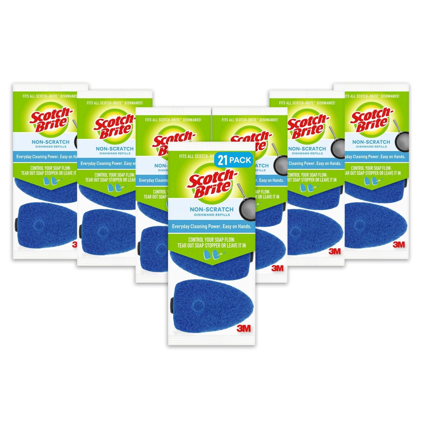 Scotch-Brite Non-Scratch Dishwand Refills, Fits All Scotch-Brite Dishwands, 3 Count (Pack of 7), 21 Refills
