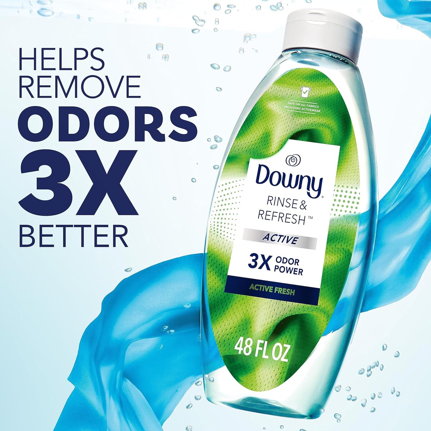 Downy RINSE & REFRESH Laundry Odor Remover and Fabric Softener for Activewear, Active Fresh Scent, 48 oz