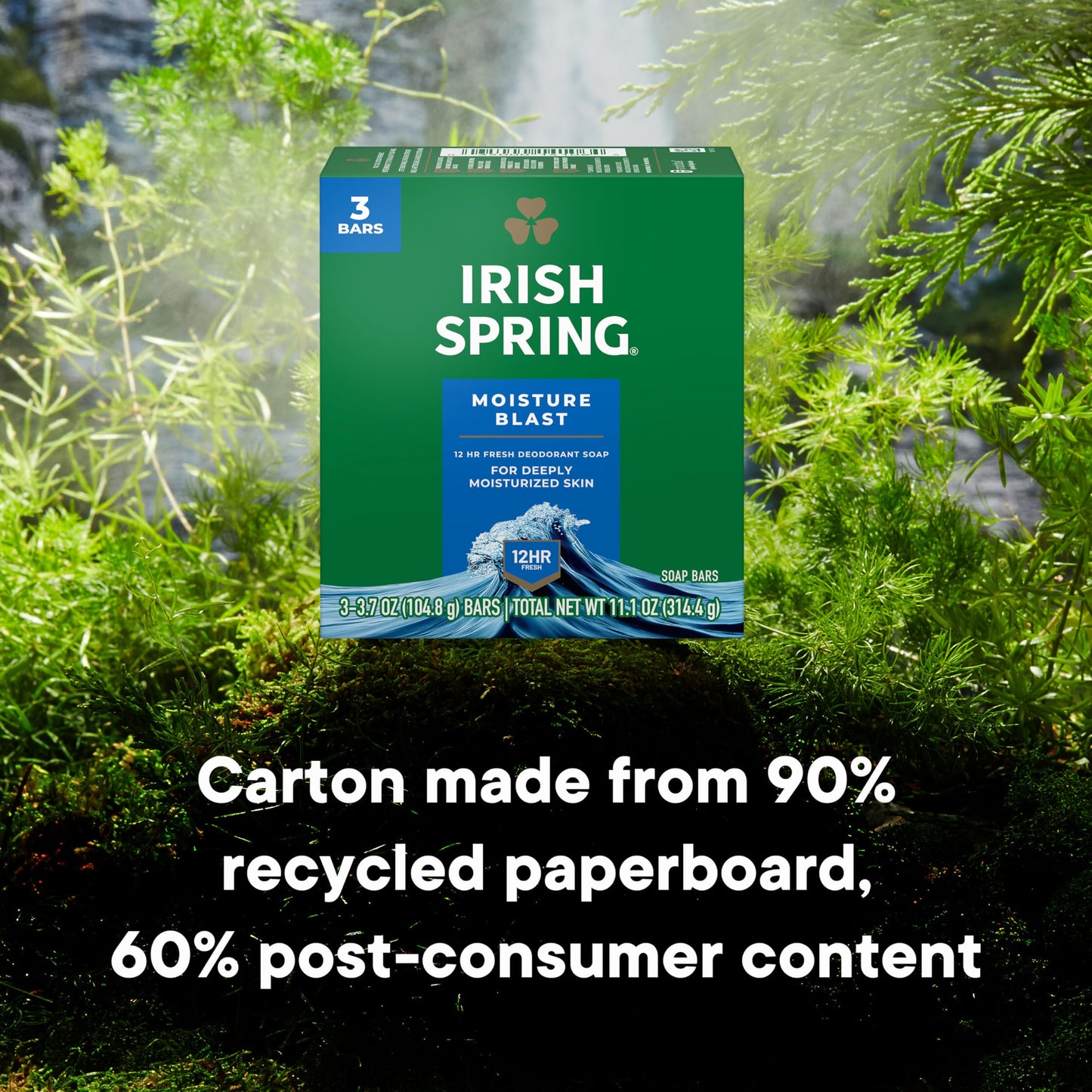 Irish Spring Bar Soap for Men, Moisture Blast, 3.7 Oz, 24 Pack