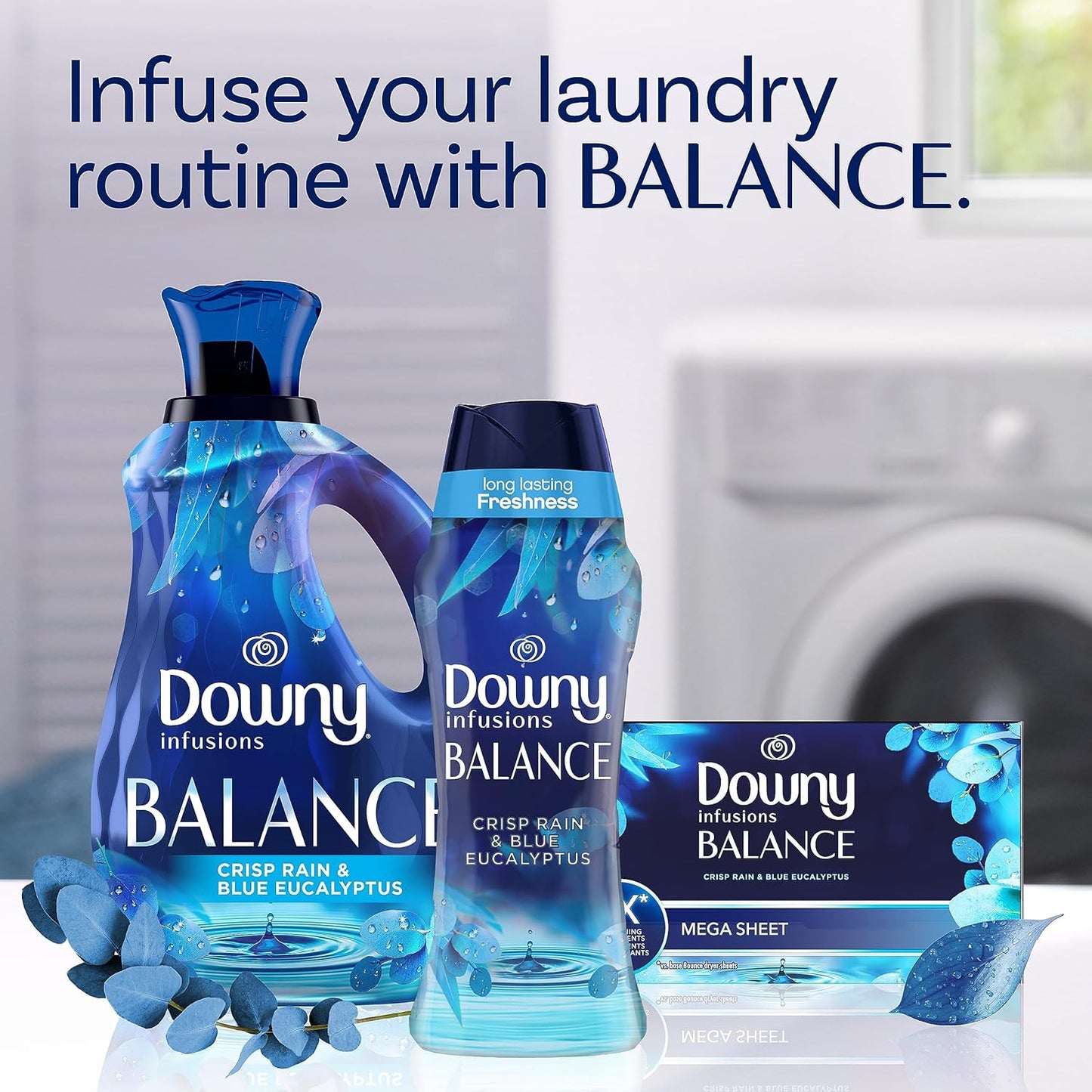 Downy Infusions In-Wash Laundry Scent Booster Beads, BALANCE, Crisp Rain and Blue Eucalyptus Scent, 30.1 oz