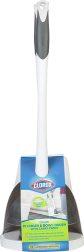 Clorox Toilet Bowl Brush & Plunger Combo Set with Storage Caddy - Toilet Plunger for Bathroom, Bathroom Organizers & Storage, Bathroom Accessories, Toilet Unclogger, Long Handled Toilet Brush