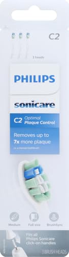Philips Sonicare Genuine C2 Optimal Plaque Control Toothbrush Heads, 3 Brush Heads, White, HX9023/65