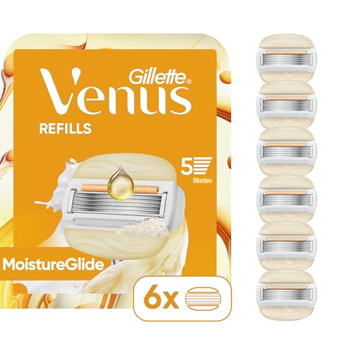 Venus MoistureGlide Women's Razor Blades, With Built-in Shave Gel Bars, 6 Razor Blade Refills
