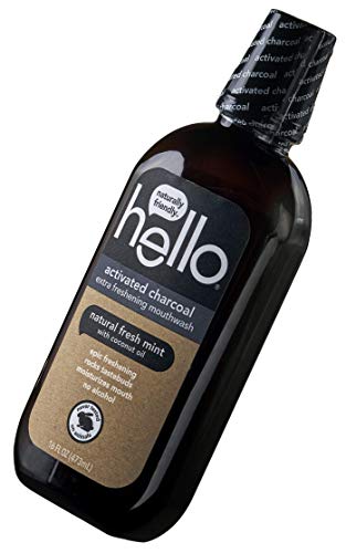 Hello Activated Charcoal Extra Freshening Mouthwash, Natural Fresh Mint and Coconut Oil, Fluoride Free, Alcohol Free, Vegan, SLS Free and Gluten Free, 16 Fl Oz (Pack of 3)