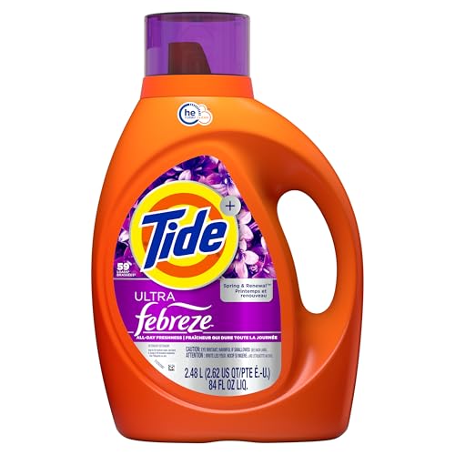 Tide Plus Febreze Freshness HE Turbo Clean Liquid Laundry Detergent, Spring & Renewal Scent, 84 fl oz, 59 loads