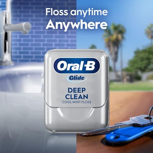 Oral-B Glide Dental Floss, Shred Resistant, Gentle on Gums, Natural Wax, Slides Smoothly, Deep Clean Cool Mint Flavor, 40 M, 3 Count