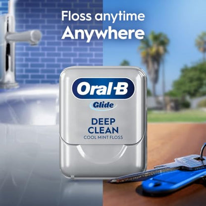 Oral-B Glide Dental Floss, Shred Resistant, Gentle on Gums, Natural Wax, Slides Smoothly, Deep Clean Cool Mint Flavor, 40 M, 3 Count