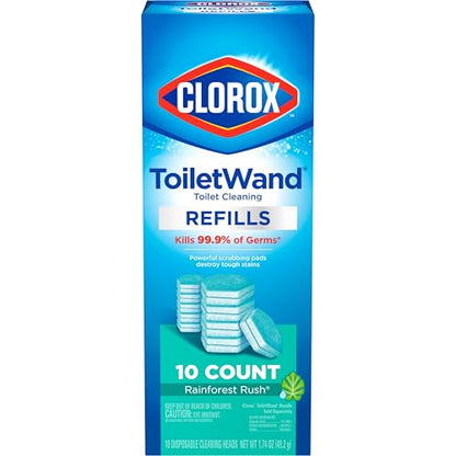 Clorox ToiletWand, Disinfecting Wand Refill Heads - Rainforest Rush, 10 Count (Package May Vary)