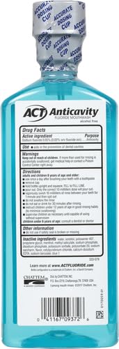 ACT Anticavity Zero Alcohol Fluoride Mouthwash 18 fl. oz., with Accurate Dosing Cup, Arctic Blast (Pack of 2)