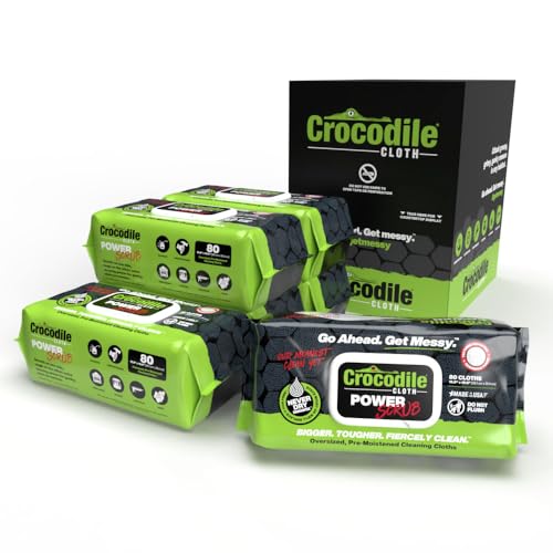 Crocodile Cloth Power Scrub - 6 pack. 480 (15" x 10") Heavy Duty Cleaning Wipes. Safe on Skin & Multiple Surfaces. Infused with Aloe & Vitamin E. Textured, Large, Pre-Moistened & Absorbent.