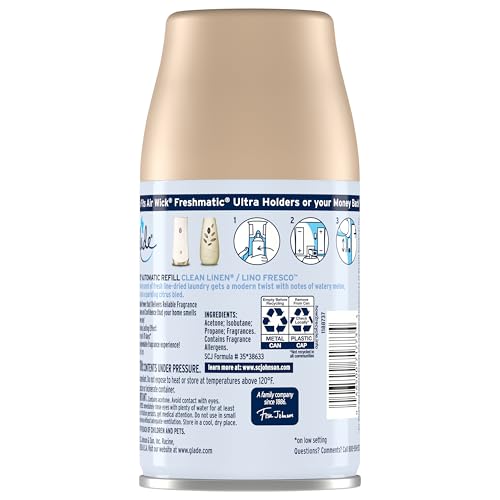 Glade Automatic Spray Refill and Holder Kit, Air Freshener for Home and Bathroom, Clean Linen, 6.2 Oz, 2 Count