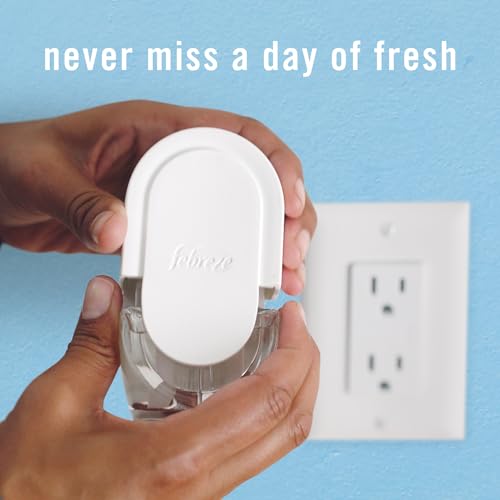 Febreze Plug In Air Freshener, Odor-Fighting Scented Oil Starter Kit, Air Fresheners for Home and Bathroom and Kitchen, Long Lasting for Strong Odors, UnStopables Fresh Scent, Warmer + 2 Refill
