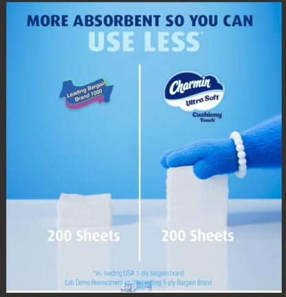 Charmin Toilet Paper Ultra Soft Cushiony Touch, 18 Family Mega Rolls = 90 Regular Rolls