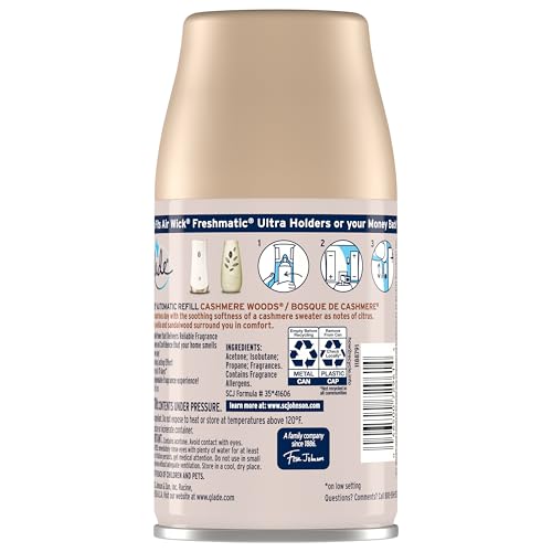 Glade Automatic Spray Refill and Holder Kit, Air Freshener for Home and Bathroom, Cashmere Woods, 6.2 Oz, 2 Count