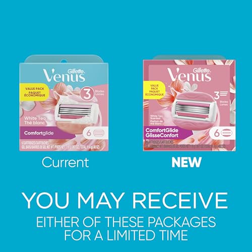 Gillette Venus ComfortGlide White Tea Women's Razor Blades, 3-Blade Razor Refills, 6 Count