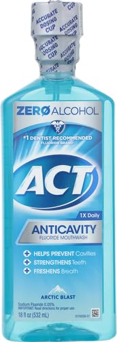 ACT Anticavity Zero Alcohol Fluoride Mouthwash 18 fl. oz., with Accurate Dosing Cup, Arctic Blast (Pack of 2)
