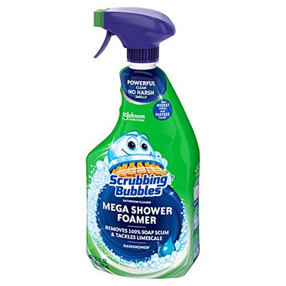 Scrubbing Bubbles Mega Bathroom and Shower Cleaner Spray, Foaming Action Removes Limescale and Soap Scum, Rainshower Scent, 32oz