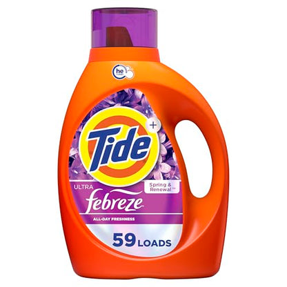 Tide Plus Febreze Freshness HE Turbo Clean Liquid Laundry Detergent, Spring & Renewal Scent, 84 fl oz, 59 loads