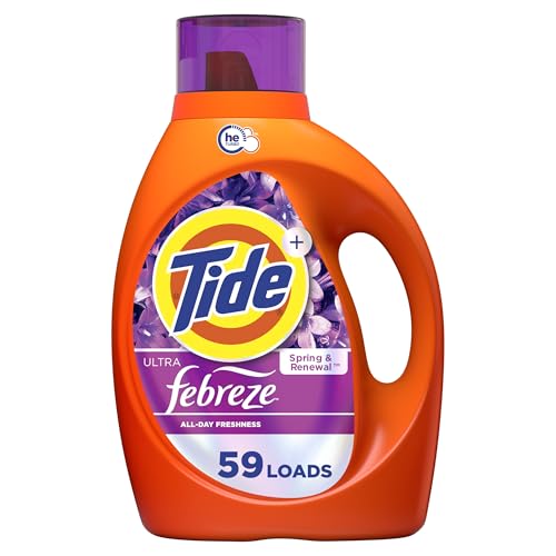 Tide Plus Febreze Freshness HE Turbo Clean Liquid Laundry Detergent, Spring & Renewal Scent, 84 fl oz, 59 loads