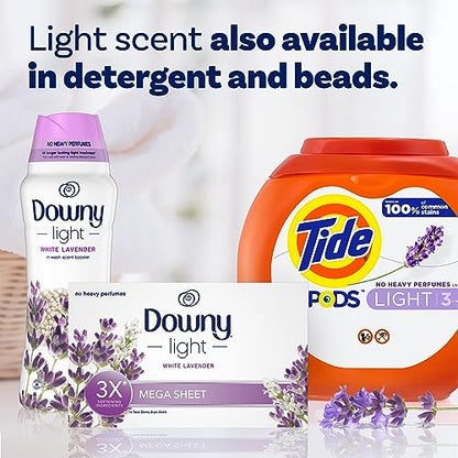 Downy Light Mega Dryer Sheets, Fabric Softener Dryer Sheets, White Lavender, 180 Count