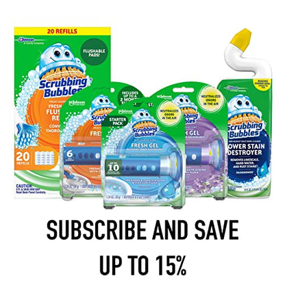 Scrubbing Bubbles Fresh Gel Toilet Bowl Cleaning Stamps, Helps Keep Toilet Clean and Helps Prevent Limescale & Rings, Rainshower Scent, 1 Dispenser with 24 Fresh Gel Stamps