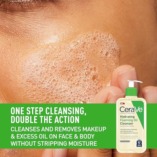 CeraVe Hydrating Foaming Oil Cleanser, Moisturizing Oil Cleanser for Face & Body, Squalane Oil + Hyaluronic Acid + Ceramides, For Dry to Very Dry Skin, Fragrance Free & Residue Free, 19 FL Oz