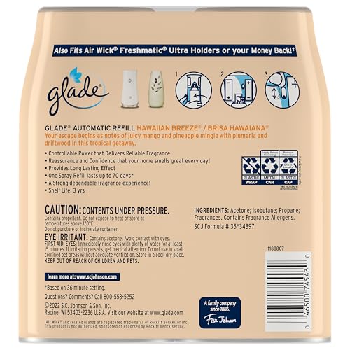 Glade Automatic Spray Refill, Air Freshener for Home and Bathroom, Hawaiian Breeze, 6.2 Oz, 2 Count