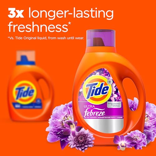 Tide Plus Febreze Freshness HE Turbo Clean Liquid Laundry Detergent, Spring & Renewal Scent, 84 fl oz, 59 loads